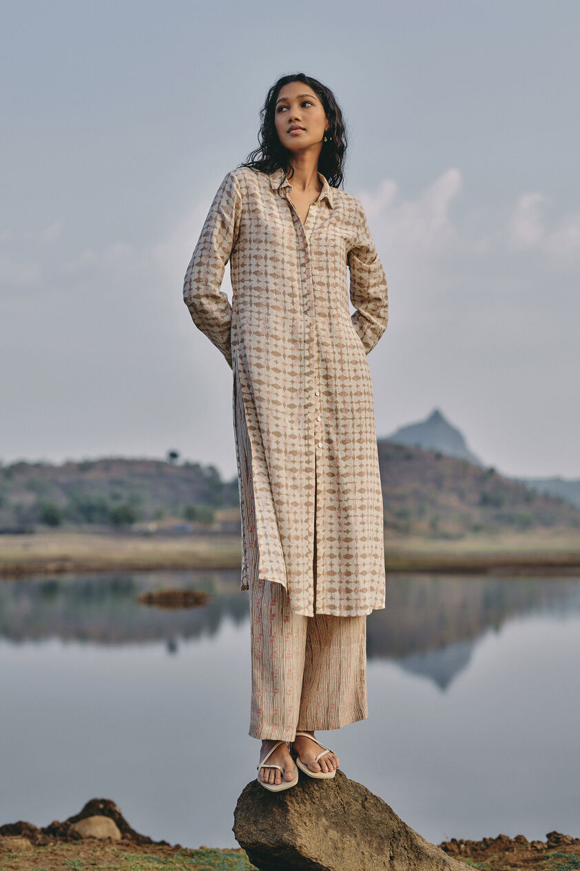 Wilderness Hand-block Printed Linen Co-ord - Beige, Beige, image 1